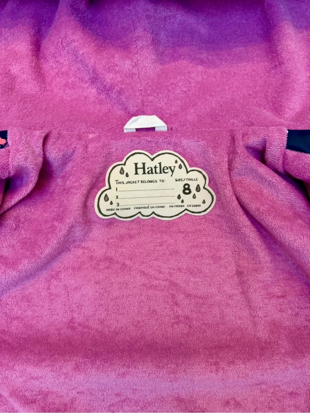 Hatley Girls Size 8 Pegasus Color Changing Terry Lined Raincoat Navy